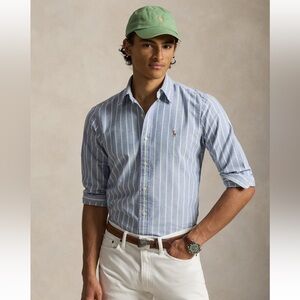 Ralph Lauren Men's Blue and light yellow Striped Shirt 100% Cotton